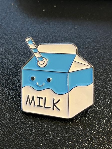 Smiley Milk Carton Enamel Pin
