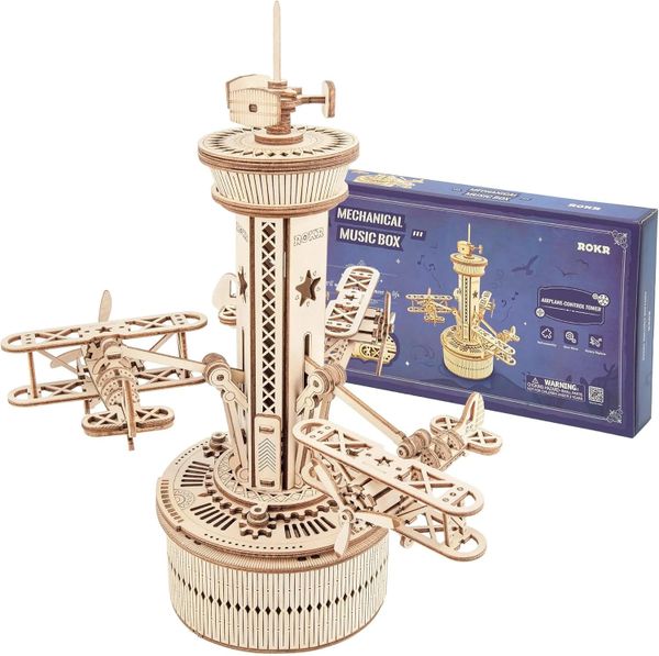 Rokr Mechanical Music Box Airplane Control Tower AMK41