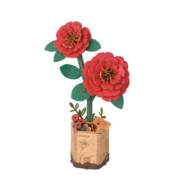 Rowood DIY Wooden Red Camellia 3D Wooden Puzzle TW031