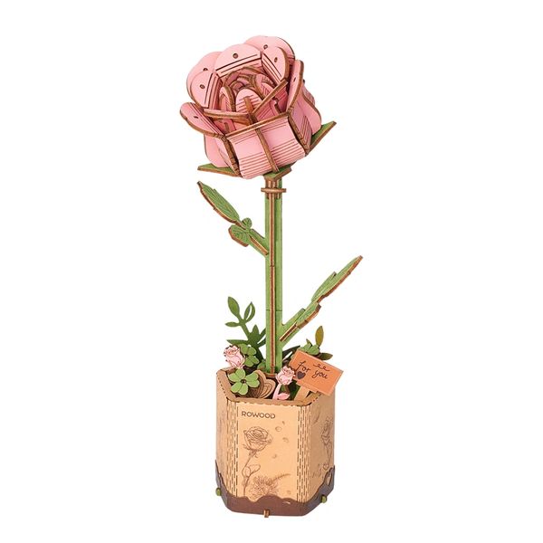 Rowood DIY Wooden Pink Rose 3D Wooden Puzzle TW041