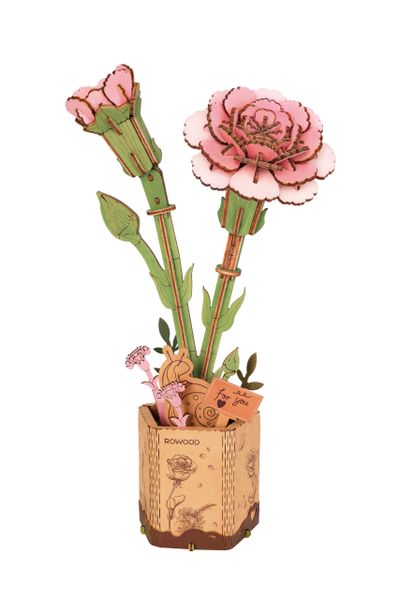 Rowood DIY Wooden Pink Carnation 3D Wooden Puzzle TW051