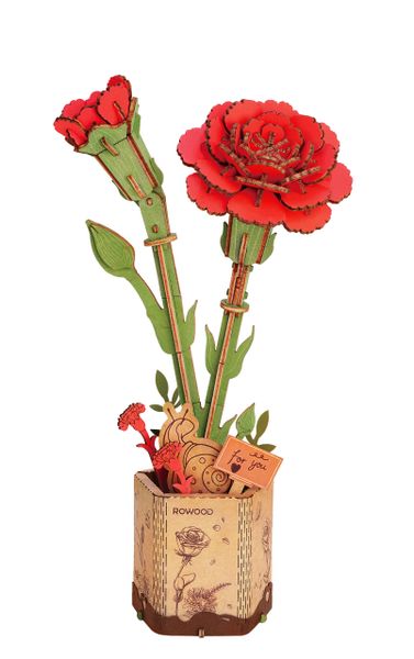 Rowood DIY Wooden Red Carnation 3D Wooden Puzzle TW052