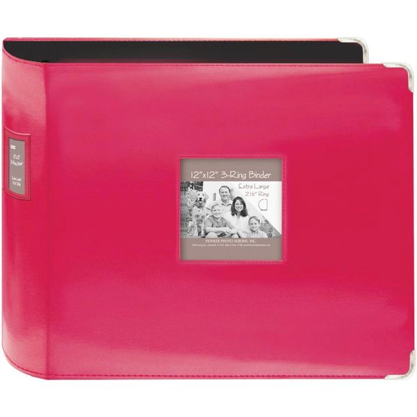 PIONEER 3-RING SEWN LEATHERETTE ALBUM 12"X12"-Bright Pink