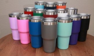 30 oz insulated tumblers in various colors engraved with your request