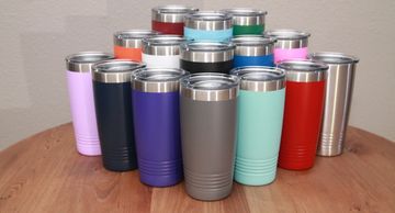 20 oz insulated tumbler in various colors engraved with your request