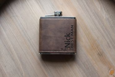 leather flask with engraving for groomsmen