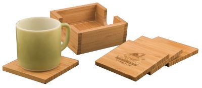 BAMBOO SQUARE 4-COASTER SET WITH HOLDER