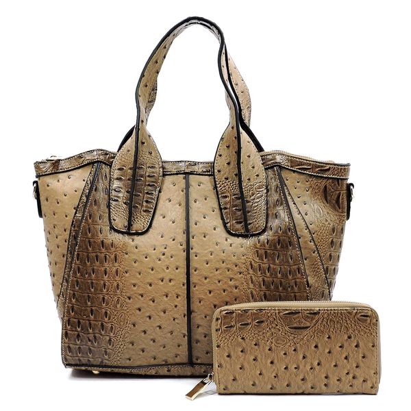 Ostrich 2-in-1 Satchel- Taupe | CKDivas.com