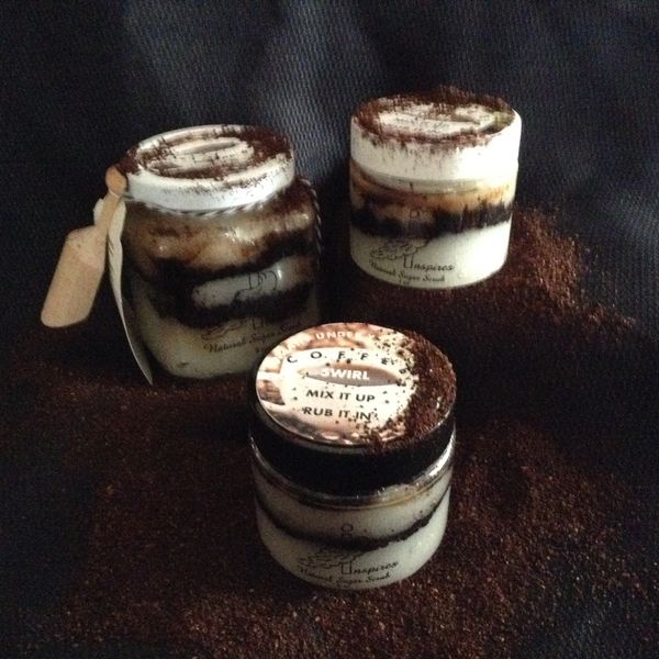 Coffee Swirl/Face & Body Sugar Scrub/Mix-it-up/Glass Jar 9oz.