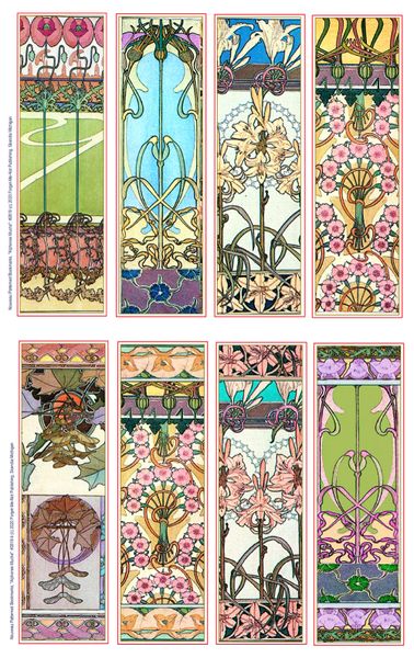 2819- Mucha Patterned Bookmarks; set of 8 to Cut & Use