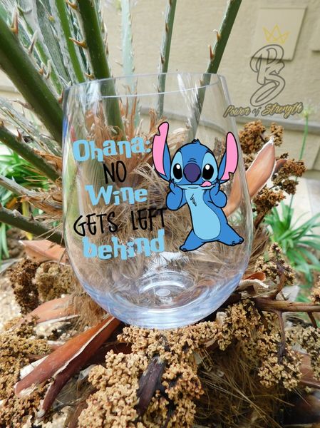 Ohana Wine Glass Stitch Wine Glass Lilo and Stitch Inspired Wine Glass No  Wine Left Behind 