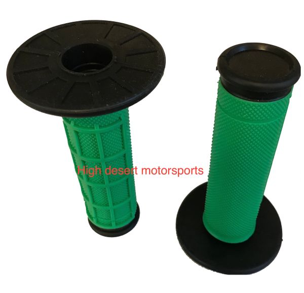 Green mx style grips for motorcycles and atv's with twist throttles