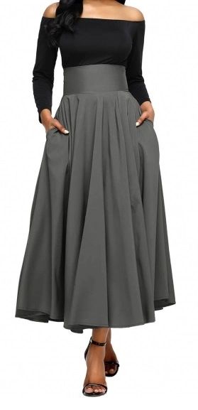 Gray Retro High Waist Pleated Belted Maxi Skirt by Getme Fashion ...