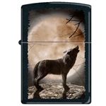 wolf howling moon black matte zippo