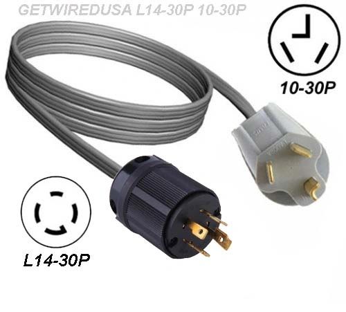 53FT Generator Back Feed Jumper Adapter Cable Twist Lock L14-30P To 10-30P Plug 