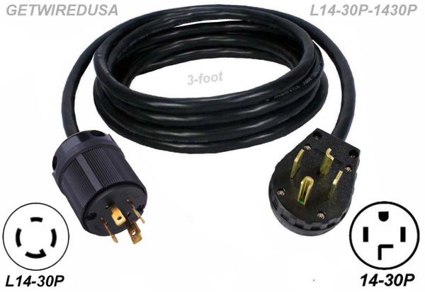 GENERATOR BACK FEED THE HOUSE. L14-30P 4-PIN GENERATOR MALE to 4-PIN MALE PLUG POWER CORD ADAPTER #L14-30P-14-30P FX510c