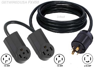 Y ADAPTER L14-30P PLUG 14-30R RECEPTACLE DUAL SPLITTER ADD FX450