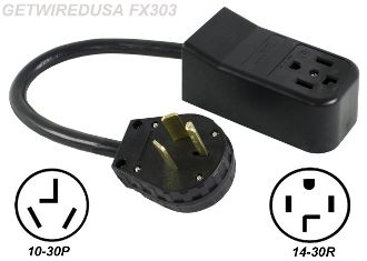 NEW MALE 14-30P 4-PRONG PLUG to OLD FEMALE 10-30R 3-PIN RECEPTACLE DRYER ADAPTER 