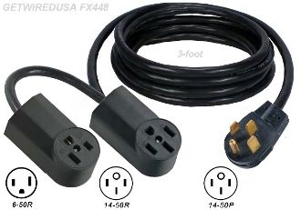 14-50P 4-Pin Plug To 6-50R 3-Pin Welder Receptacle Outlet Power Cord Adapter 