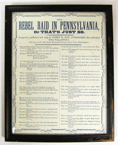 Song Sheet The Rebel Raid In Pennsylvania, or Thats's Just So / SOLD