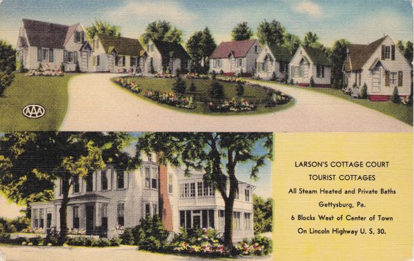 Gettysburg Postcard Larson's Cottage Court Tourist Cottages