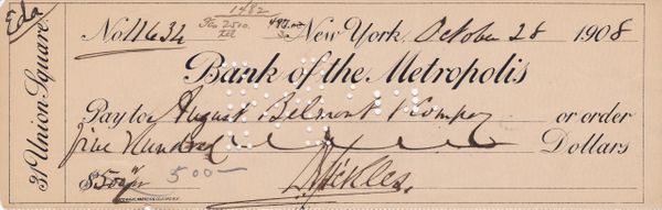 General Daniel E. Sickles Personal Hand Autographed Check