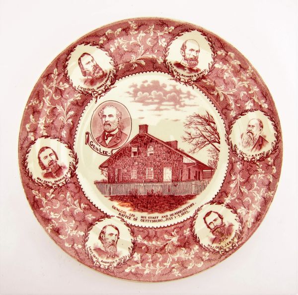 Gettysburg Souvenir Plate Depicting General Lee, His Staff, and Headquarters / Sold