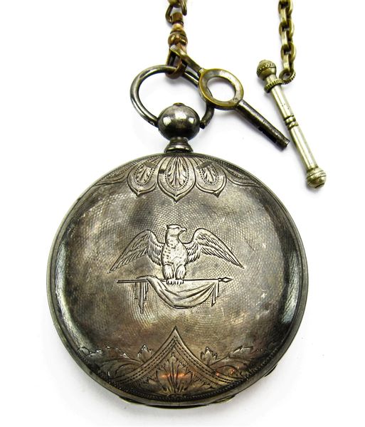 Federal Eagle Key Wind Pocket Watch by Usysse Perret / SOLD