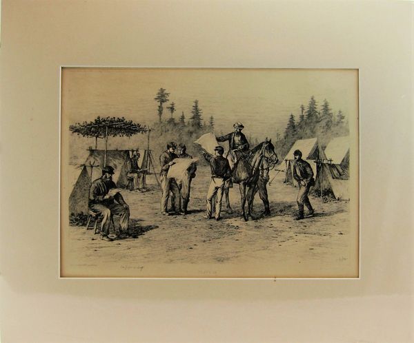 Edwin Forbes Plate No 28 Engraving Newspapers in Camp