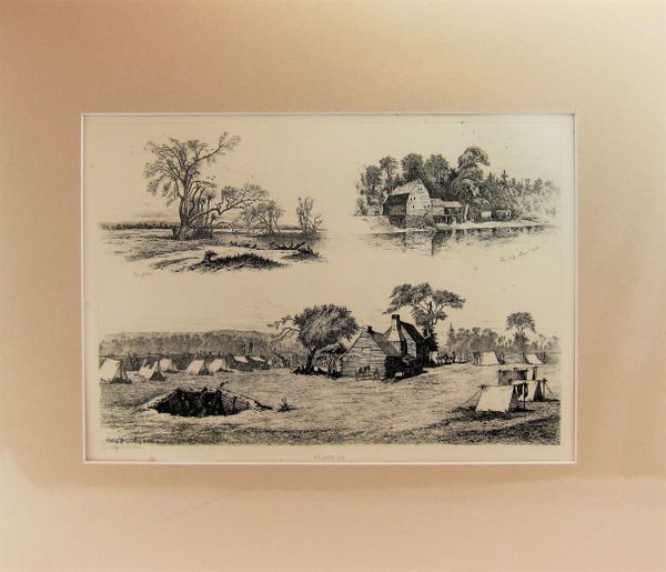 Edwin Forbes Engraving Plate No. 22 On Pickett at the River Bank / The Old Saw Mill / Waiting for Something to Turn Up
