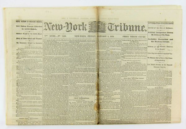 New York Tribune, January 8, 1864 Edition / Sold