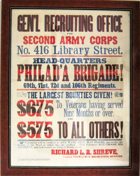 2nd Army Corp Recruiting Broadside, The Philadelphia Brigade