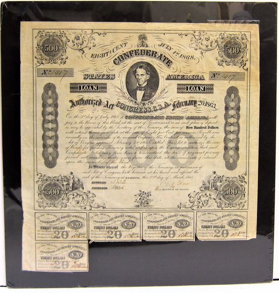 Confederate States of America Five Hundred Dollar Bond With Christopher Memminger / SOLD