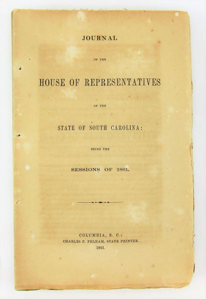 Scarce Confederate Imprint - Journal of the House of Representatives South Carolina 1861 / SOLD