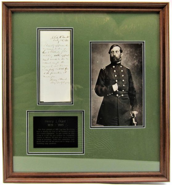 Henry J. Hunt Autographed Military Letter, Commander of Artillery at Gettysburg, Wartime Military Document