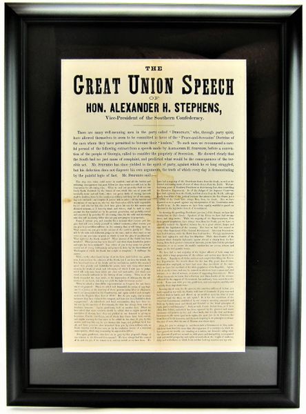 The Great Union Speech Of Hon. Alexander H. Stephens, Vice-President of the Southern Confederacy / SOLD