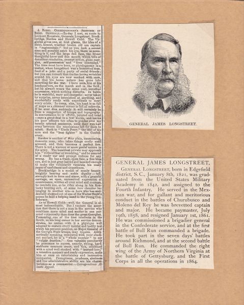 General James Longstreet Period Newspaper Clipping / Sold