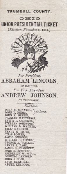 Lincoln and Johnson Presidential Paper Ballot / SOLD