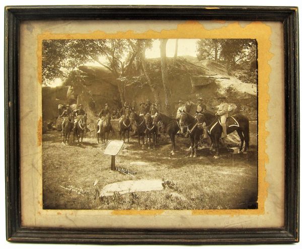 Gettysburg Albumen Photograph Devils Den with Members of the 8th Cavalry Staff / SOLD