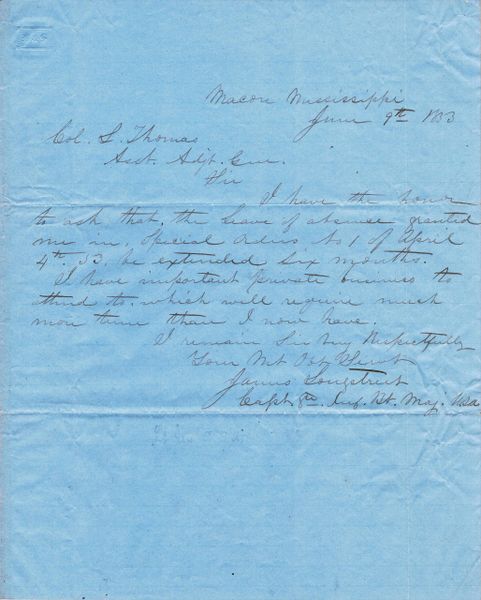 Letter of Confederate General James Longstreet / SOLD