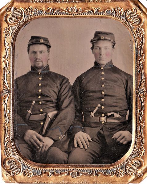 1/6th Plate Tintype of Well Armed Soldiers With "Star" Belt Buckle / Sold