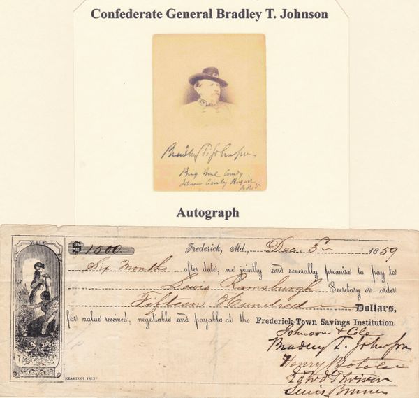 Confederate General Bradley T. Johnson Autograph