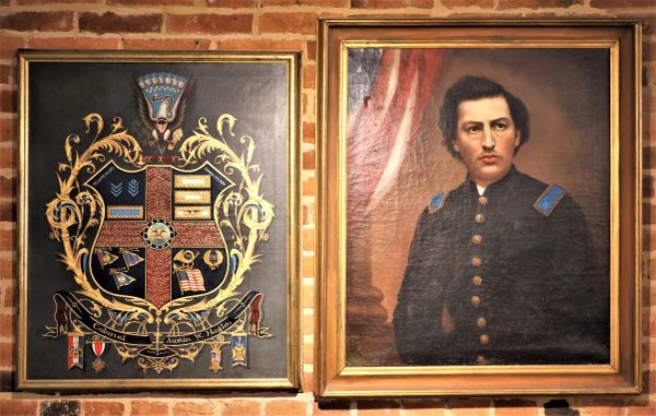 Oil Painting And Oil Escutcheon Of Colonel Austin W. Hogle Of 76th Illinois Volunteer Infantry