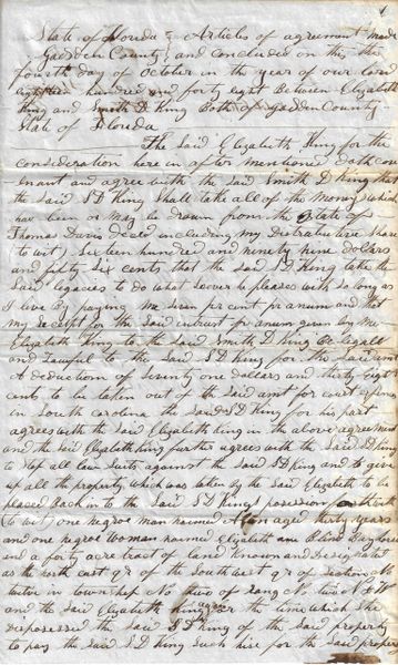 Florida Slave Related Document / SOLD