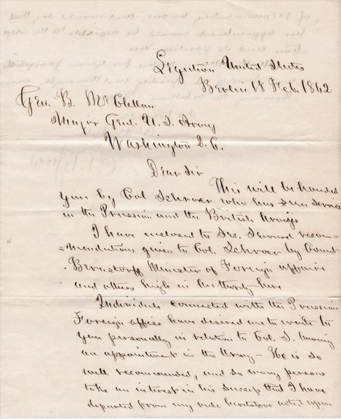 Letter of Recommendation Written to General George B. McClellan by Norman B. Judd / SOLD