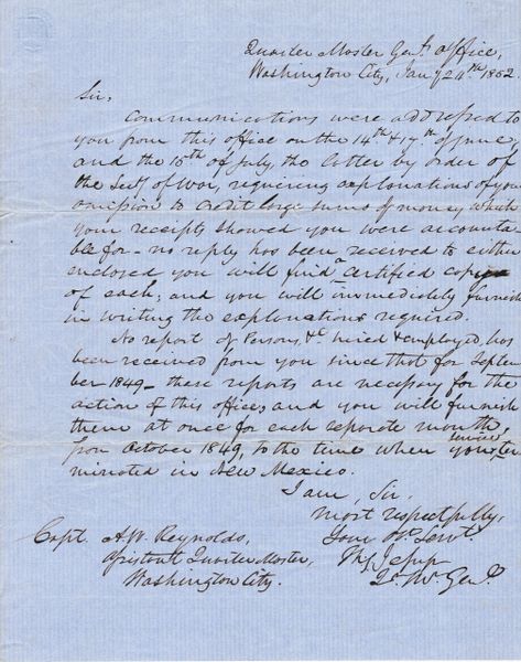 Letter Written by Brigadier General Thomas Sidney Jesup / Sold
