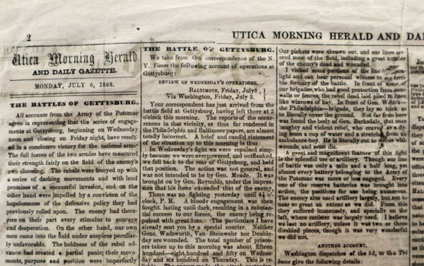 The Battles of Gettysburg Newspaper / SOLD