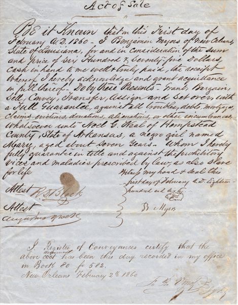 Slave Bill of Sale / Sold