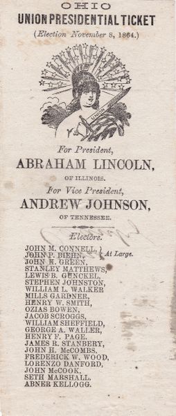 Presidential Election Ballot Cast November 6, 1864 / SOLD