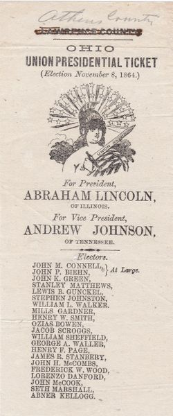 Presidential Election Ballot Cast November 6, 1864 / Sold